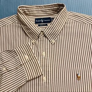 Wht/Brw RALPH LAUREN POLO Long Sleeve Shirt sz XXL